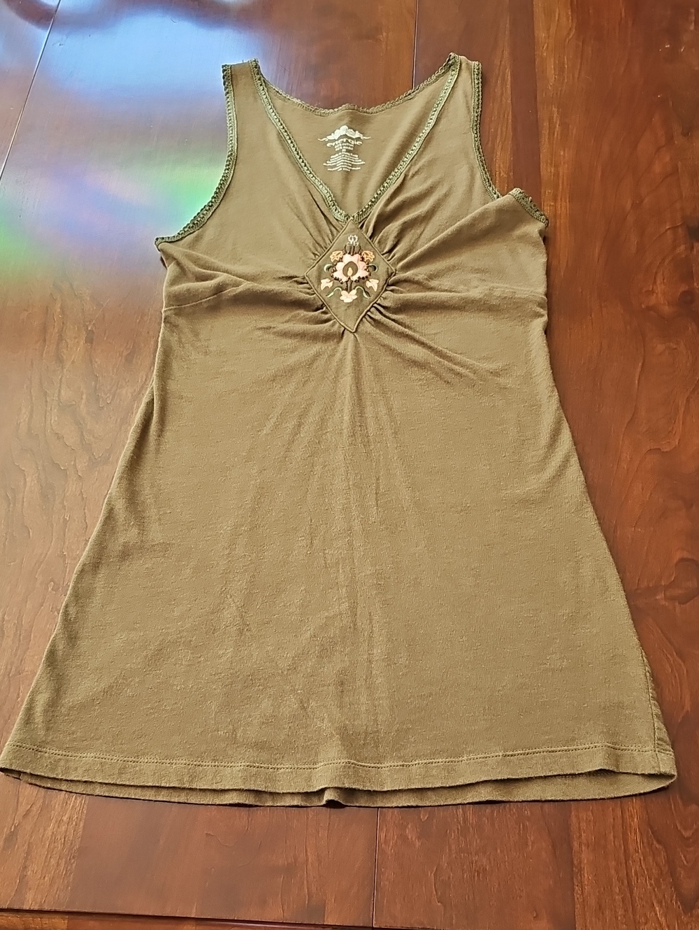 Energie Olive Green Sleeveless Embroidered Tank Top